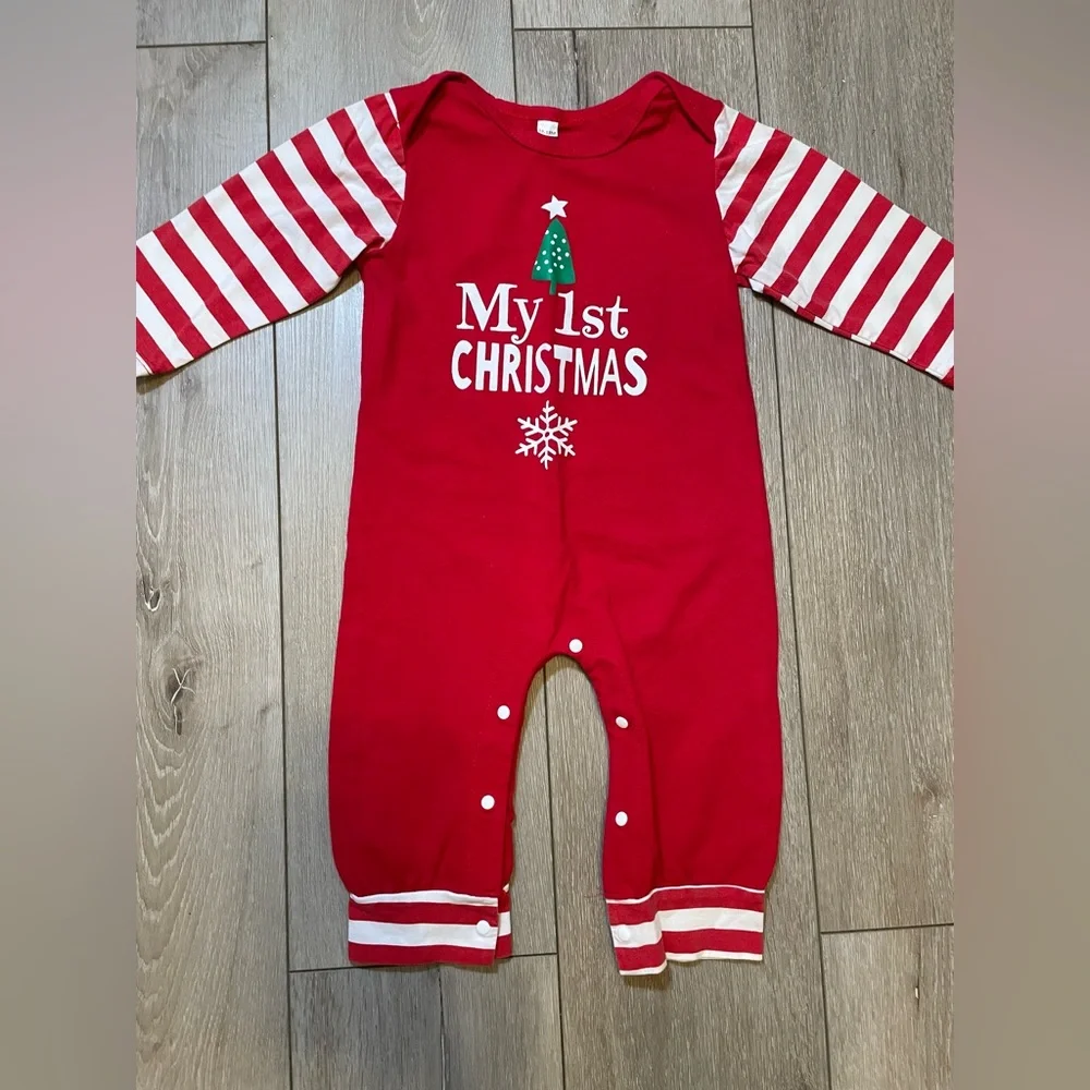 My First Christmas Red &‎ White Striped Baby Romper Jumpsuit Infant Baby 12-18 M